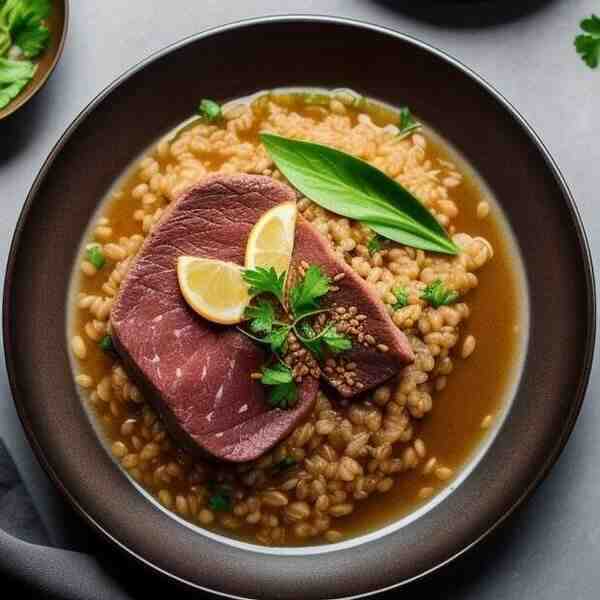 Рассольник с перловкой и говяжьим языком